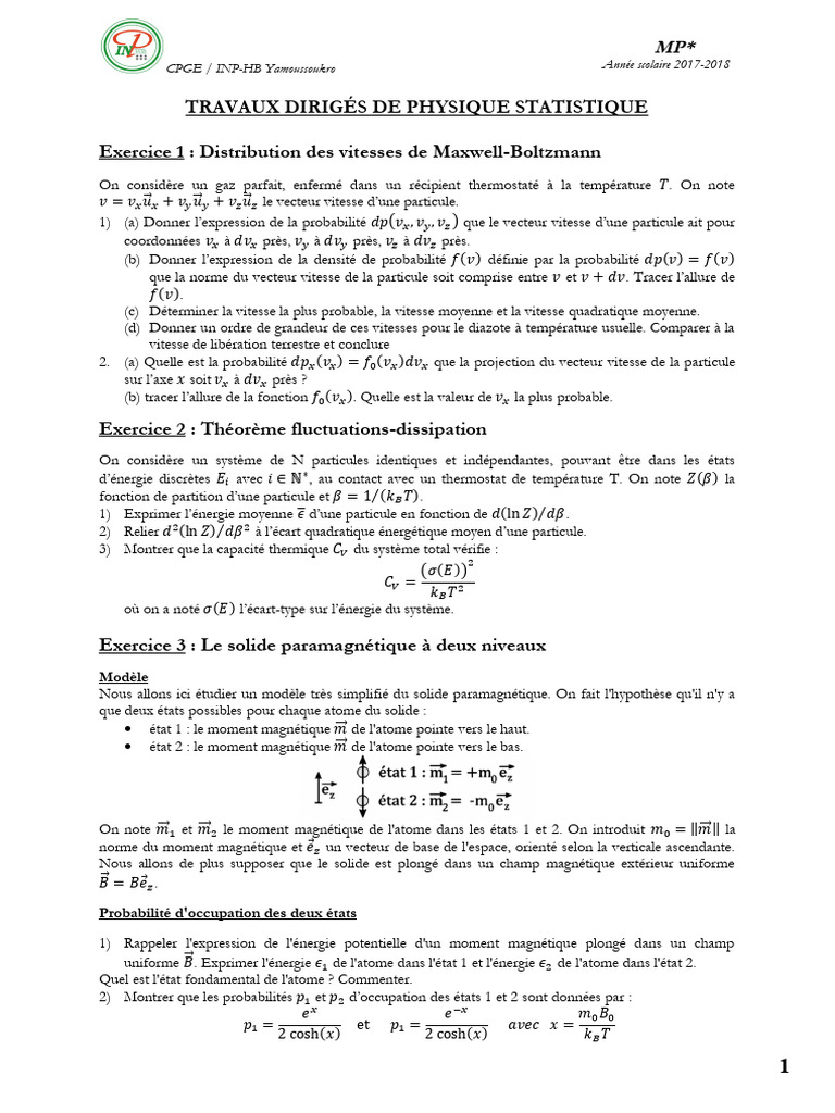 TD de Physique Statistique | PDF | Entropie | Mécanique quantique