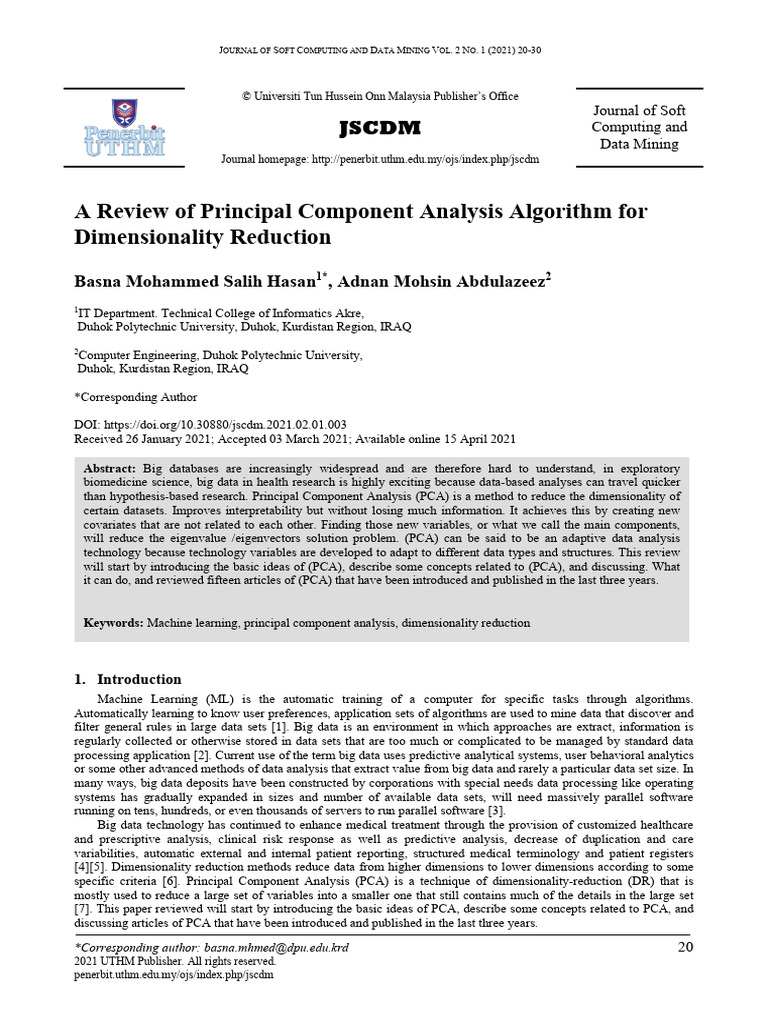 AReviewof Principal Component Analysis Algorithmfor Dimensionality ...