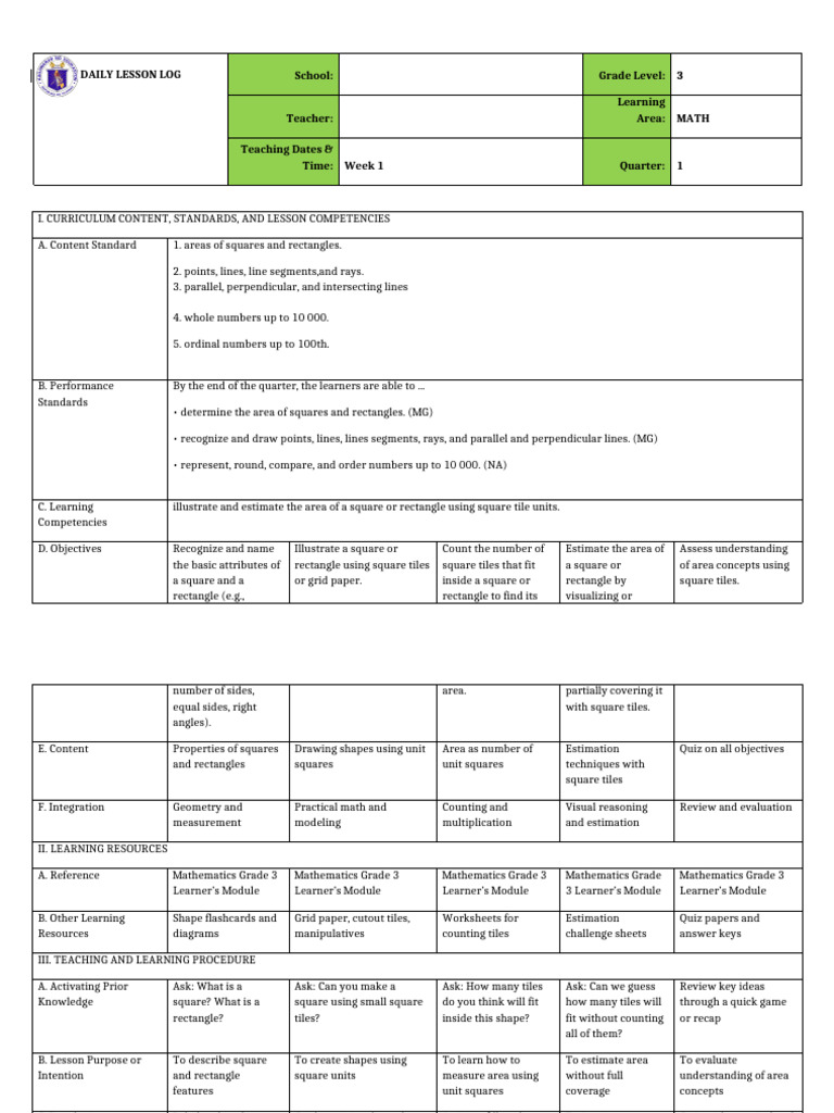 DLP Competency #1 | PDF | Area | Rectangle