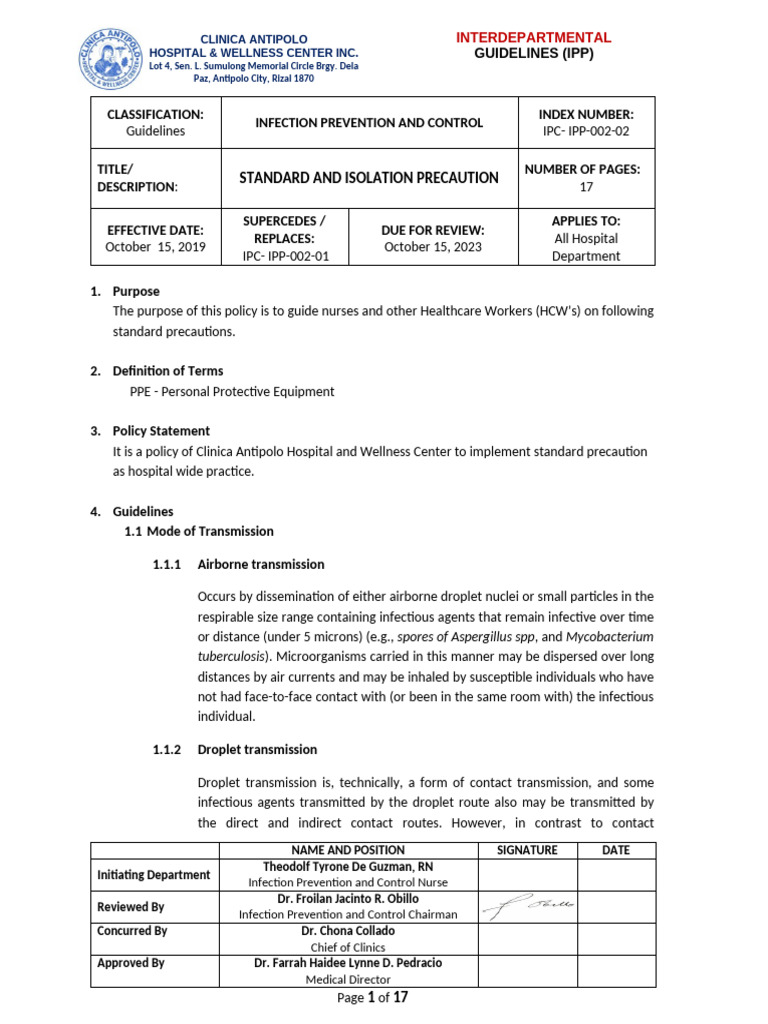 IPC-IPP-002-02 Standard Isolation Precaution R | PDF | Public Health ...