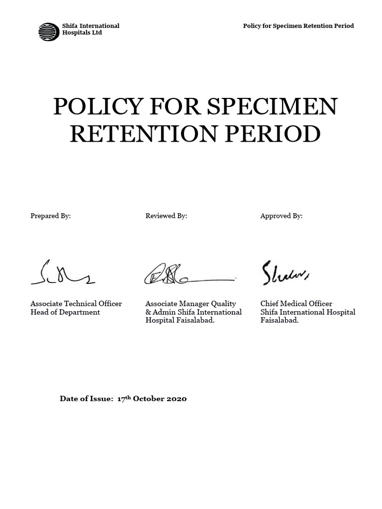 23 Specimen Retention Period Policy 1 | PDF | Medical Specialties ...