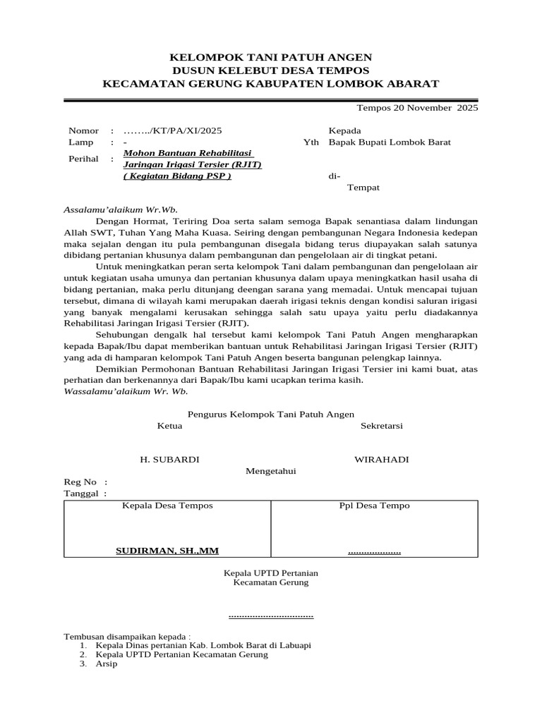 Proposal Rjit Kelompok Tani Patuh Angen Desa Tempos | PDF