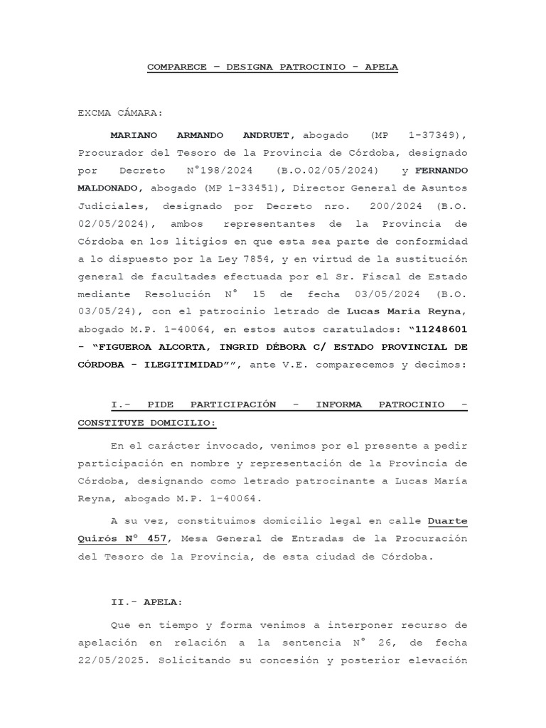 COMPARECE - APELA - Firmado - Firmado | PDF | Apelación | Gobierno