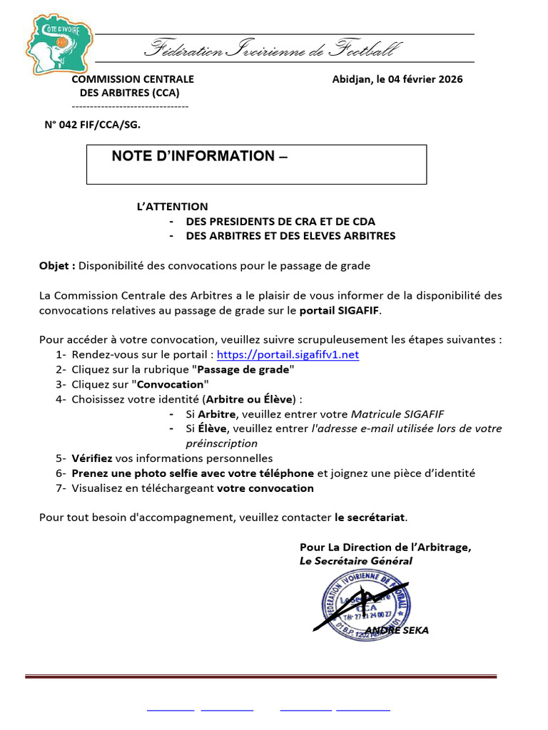 Convocation Passage de Grade 2026 Disponible | PDF