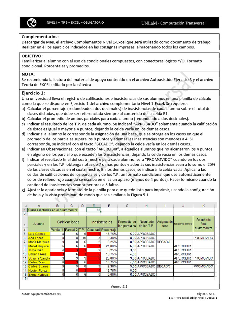 1-4-P-TP5-Excel-Oblig-Nivel I-Ver18-1 | PDF | Microsoft Excel | Tabla ...