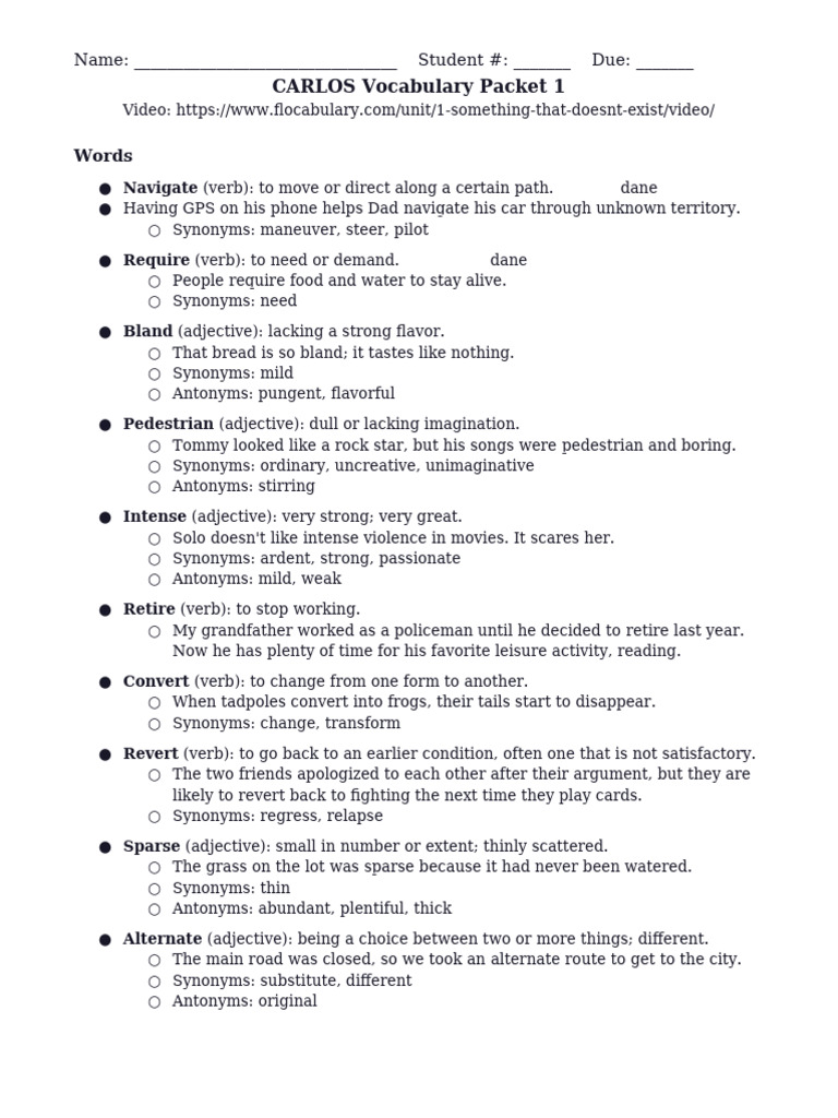 Vocab+Packet+1 | PDF