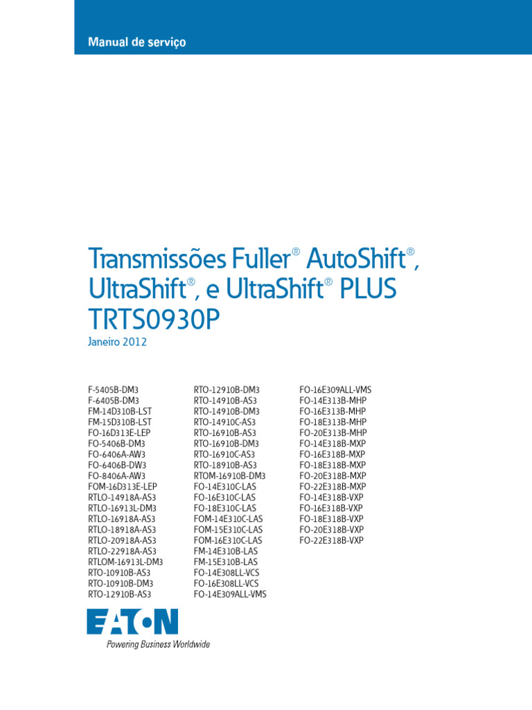 Eaton Transmissões Fuller Autoshift Ultrashift e Ultrashift Plus Manual ...
