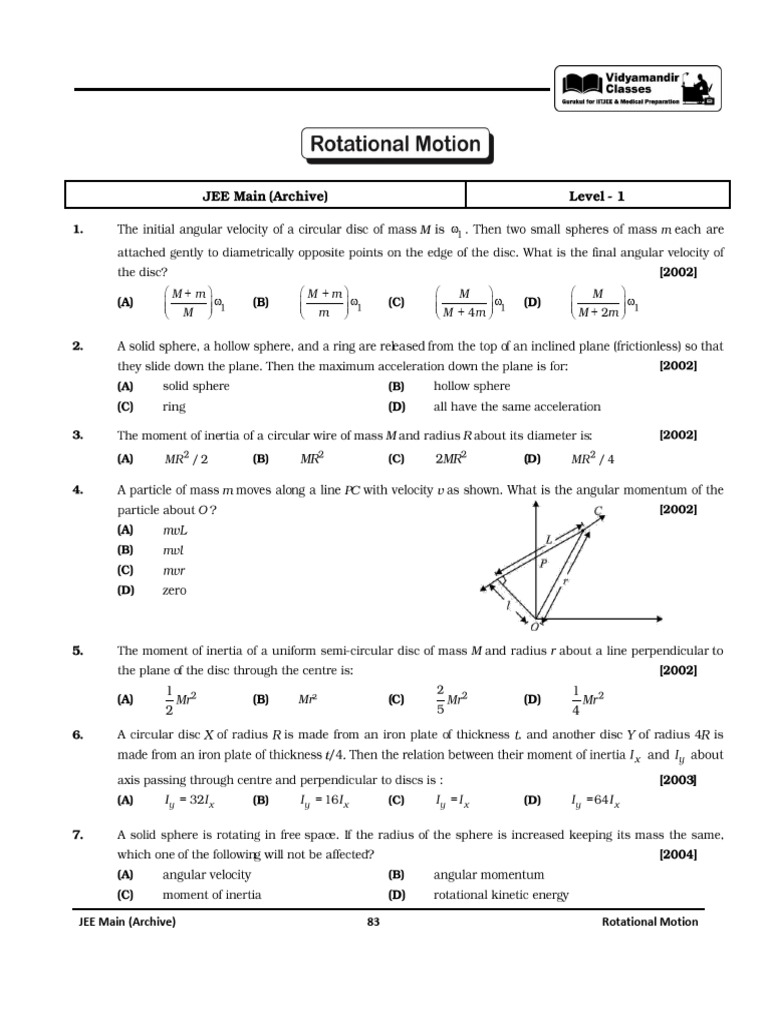 Rotation JEE Main Archive | PDF