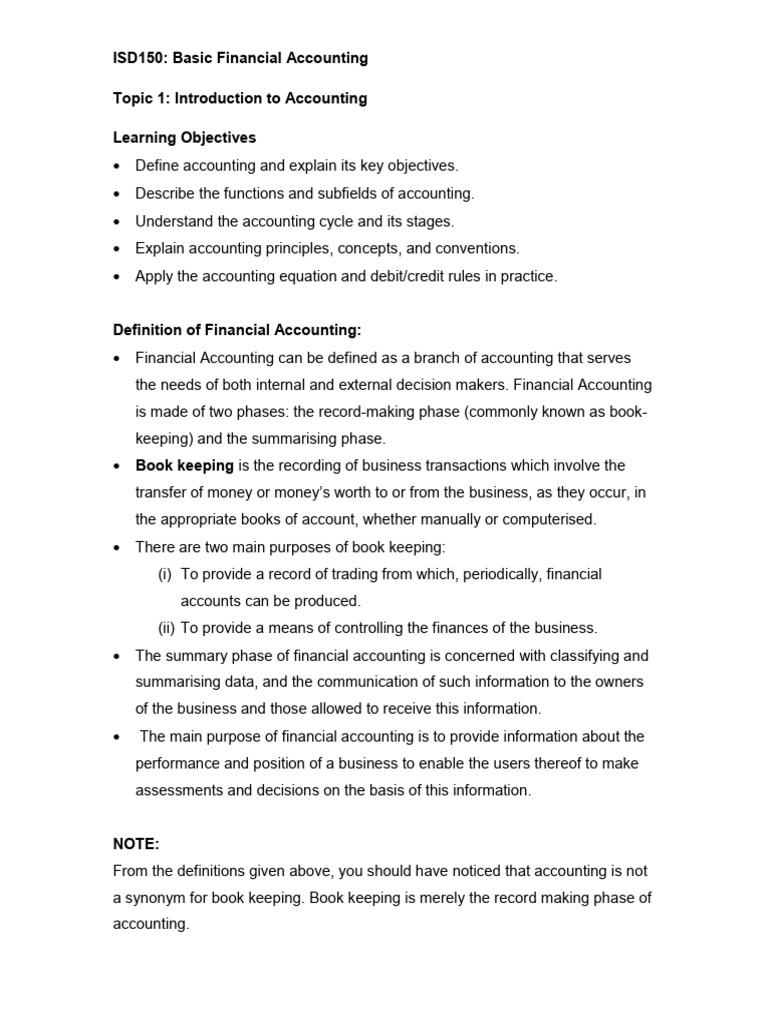 Topic 1 Introduction To Basic Financial Accounting | PDF | Debits And ...