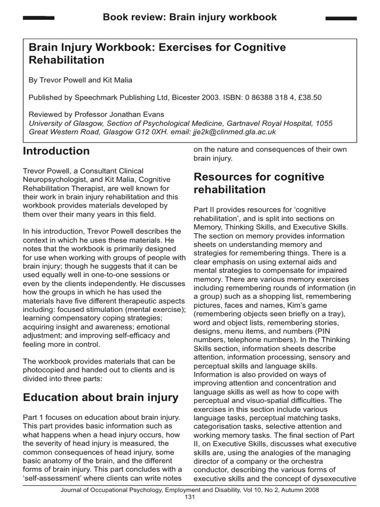 Brain Injury Workbook Exercises for Cognitive Reha | PDF | Cognition ...