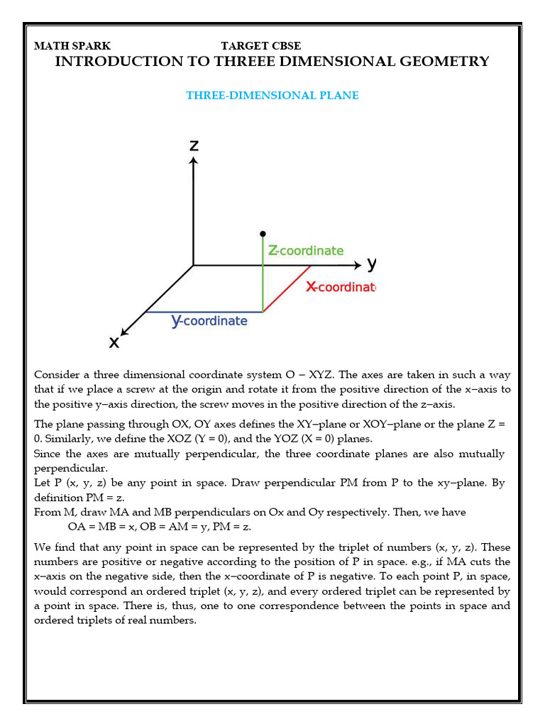 XI MATHS-Three Dimensional Co-Ordinate Geometry | PDF | Cartesian ...