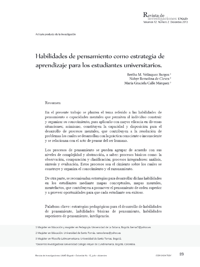 Vista de Habilidades de pensamiento como estrategia de aprendizaje para ...