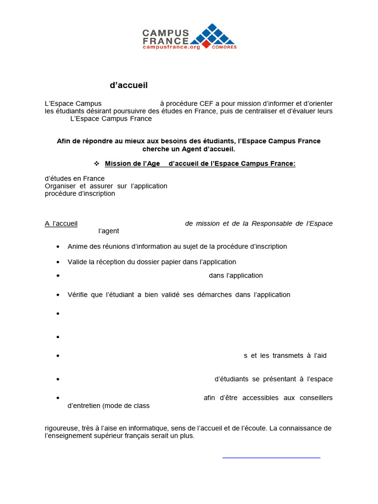 Fiche de Poste Agent D Accueil Ecf - 2016 | PDF
