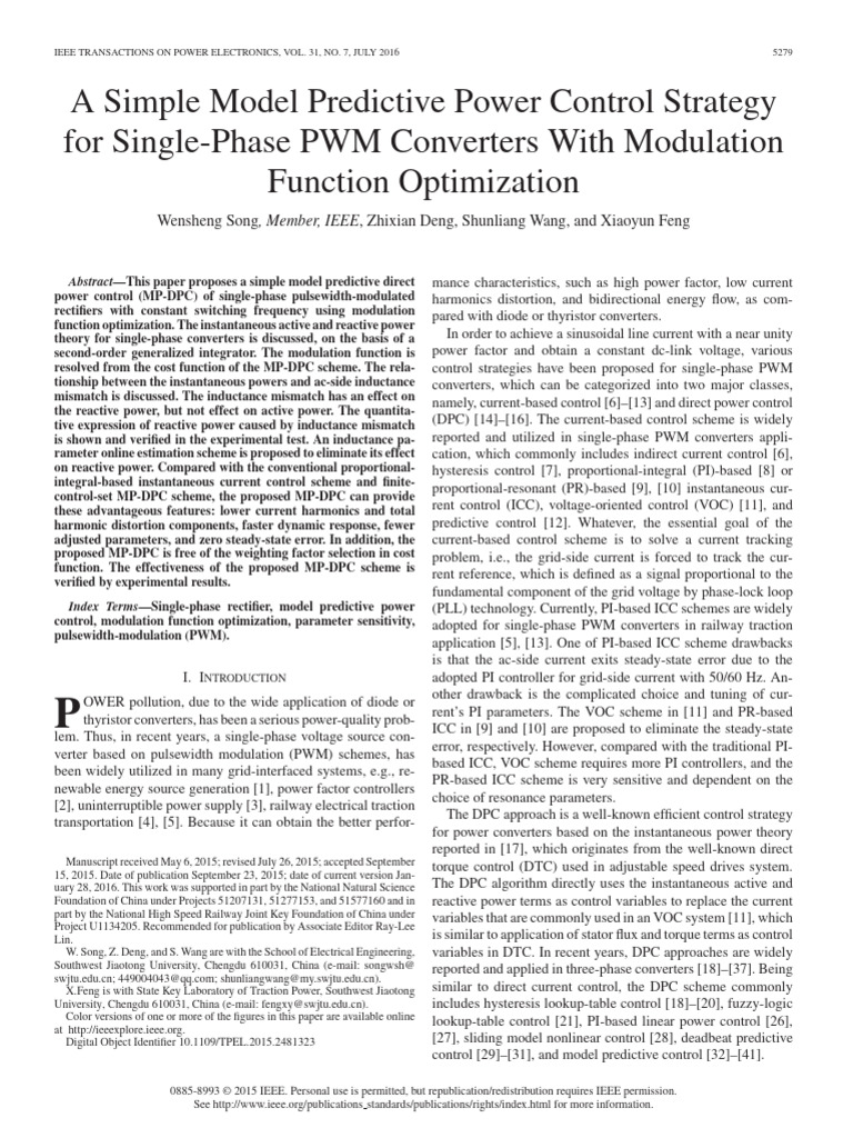A Simple Model Predictive Power Control Strategy For Single Phase PWM ...