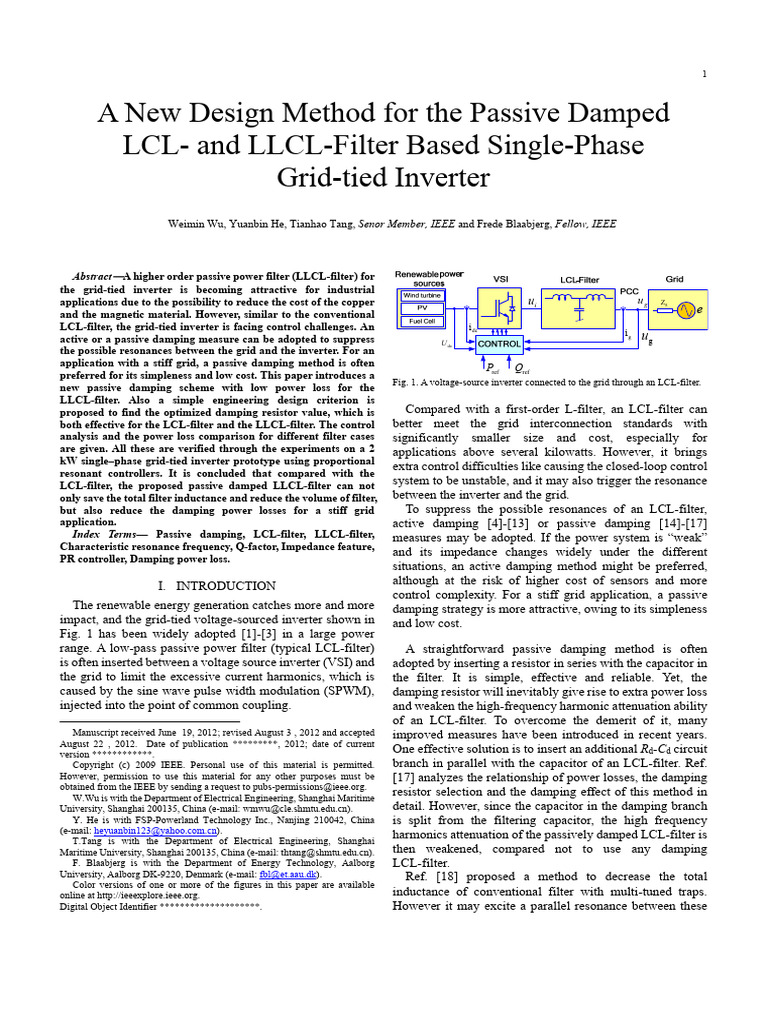 Wu2013 LCL Filter Design | PDF | Electronic Filter | Power Inverter