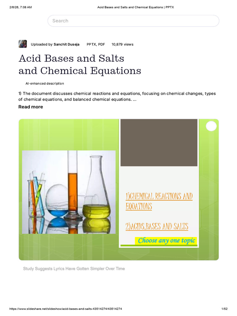Acid Bases and Salts and Chemical Equations | PDF | Redox | Hydroxide