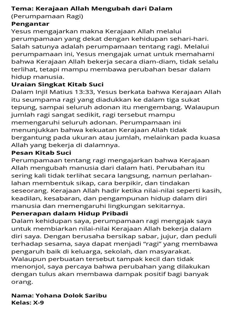 Tema Kerajaan Allah Mengubah Dari Dalam (Perumpamaan Ragi) Pengantar ...