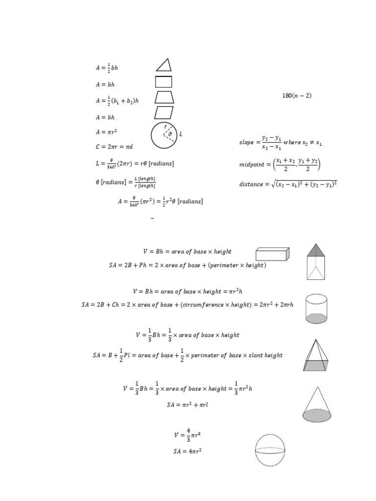 Geometry Equation Sheet FA25 | PDF | Area | Circle