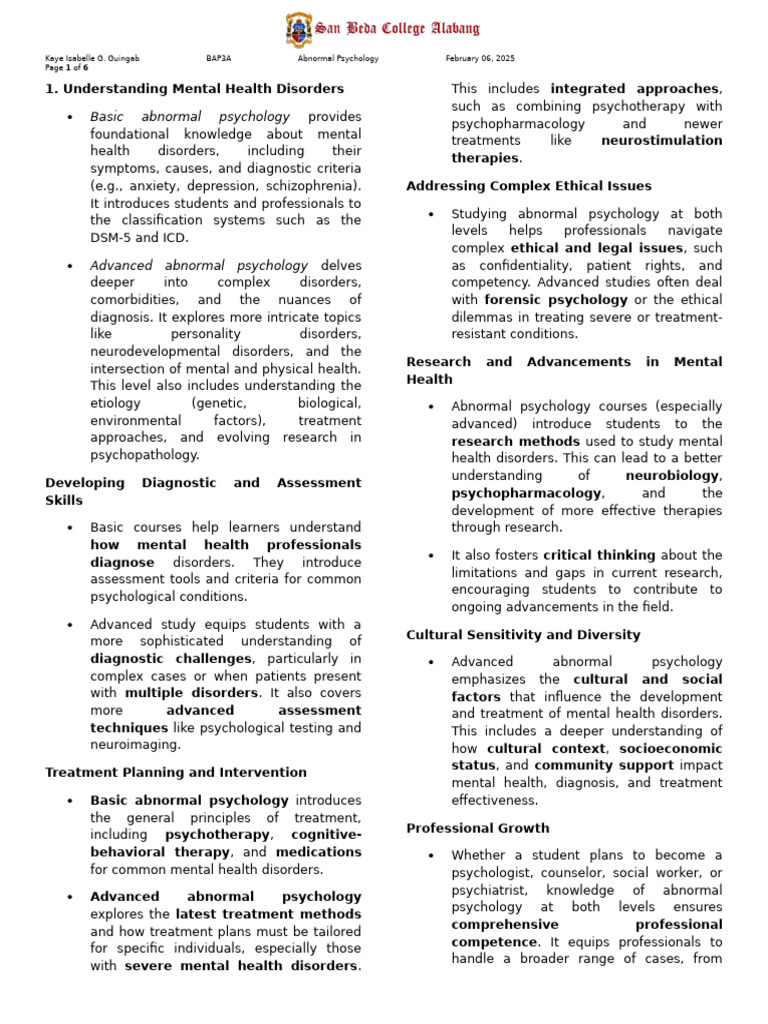 Abnormal Psychology Reviewer | PDF | Mental Disorder | Abnormal Psychology
