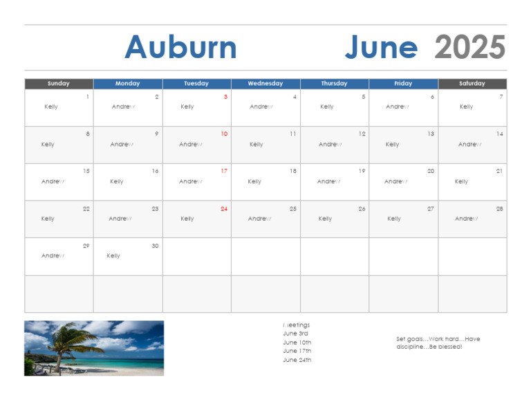 June Auburn 2025 Call Calendar | PDF