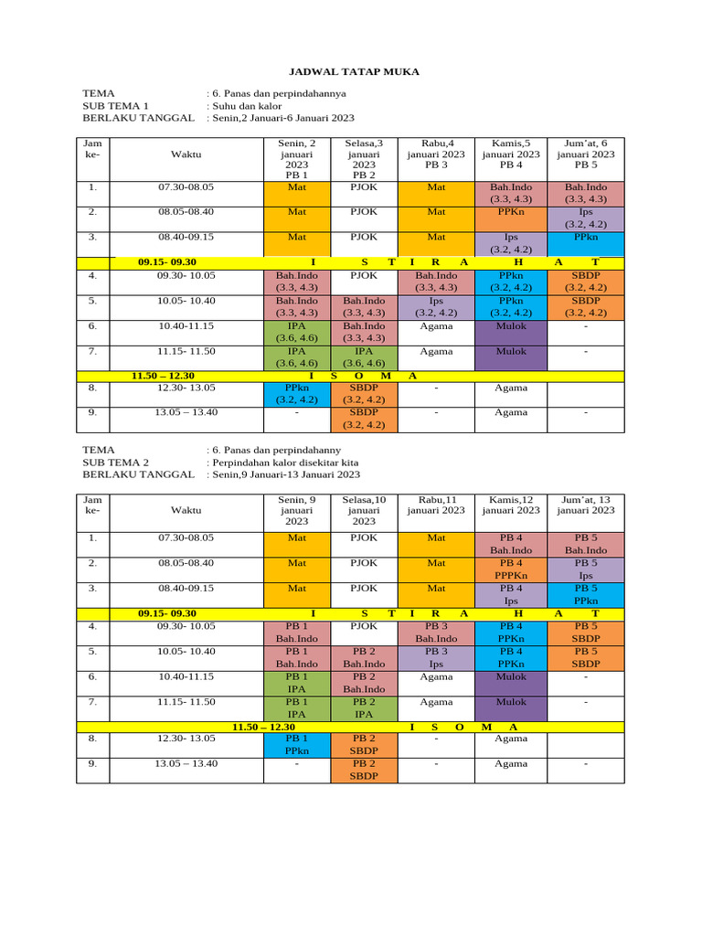 Jadwal Tatap Muka Dewi | PDF