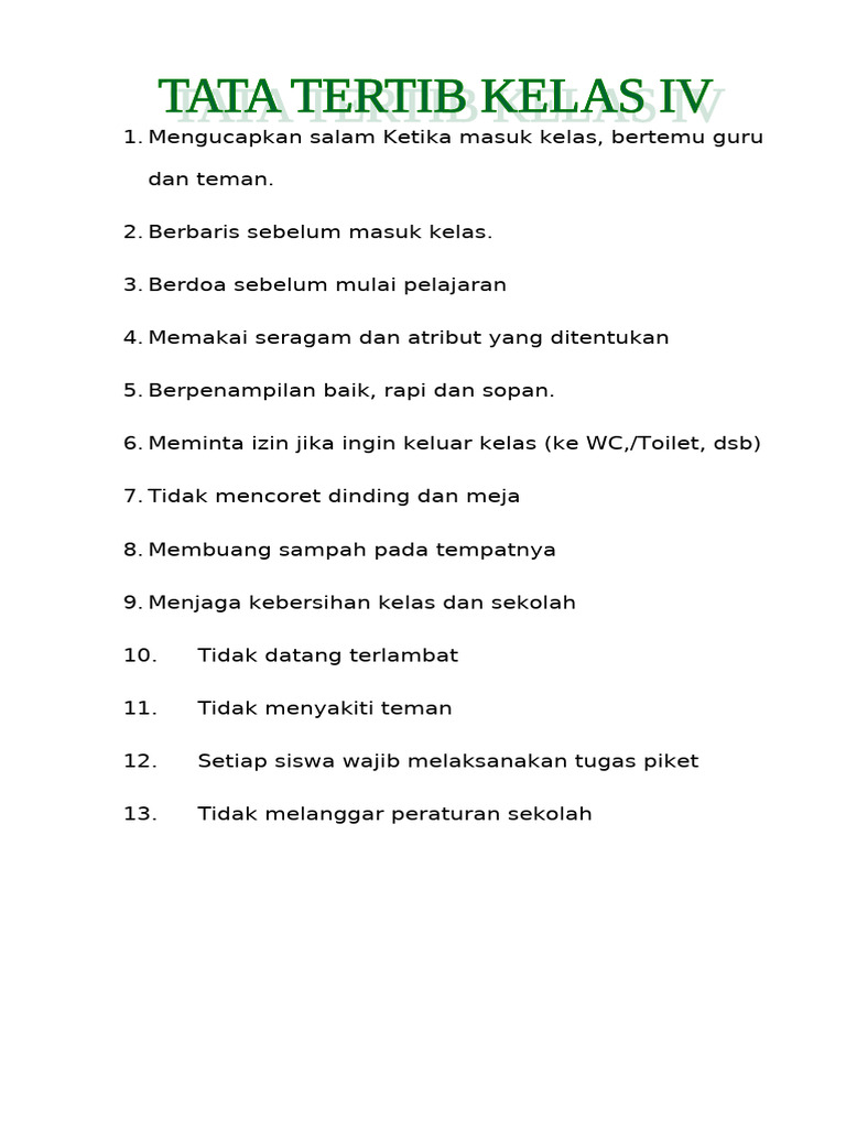 Tata Tertib Kelas | PDF