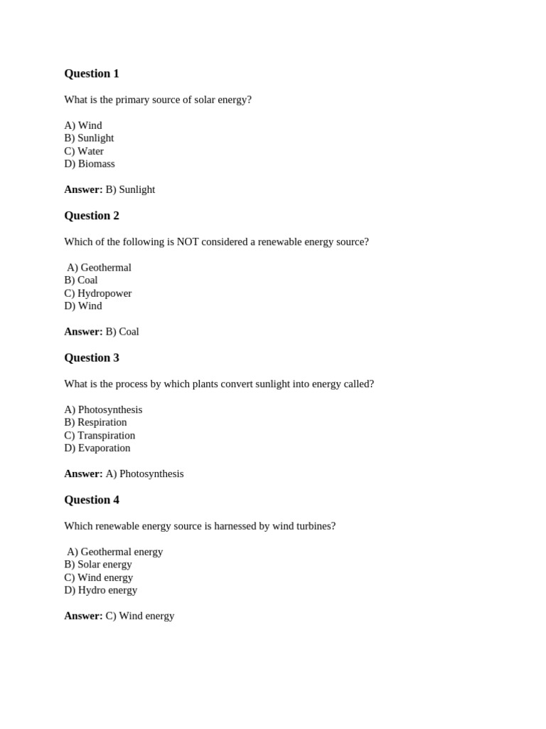 Renewable Energy Practice Questions Kunwari | PDF | Energy Development ...