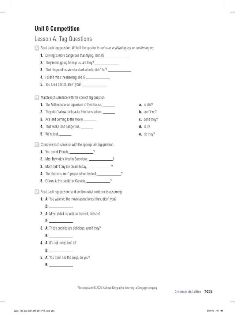 World English 3e Level 3 Grammar Activities Unit 8 Lesson A | PDF ...