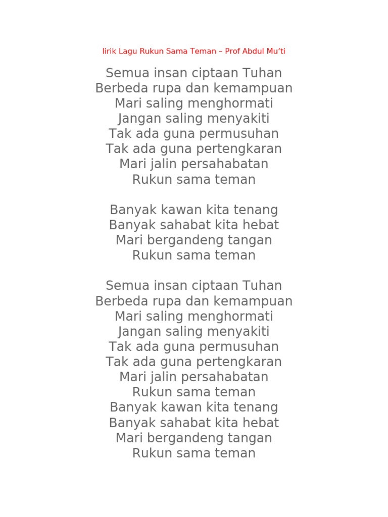 Lirik Lagu Rukun Sama Teman | PDF