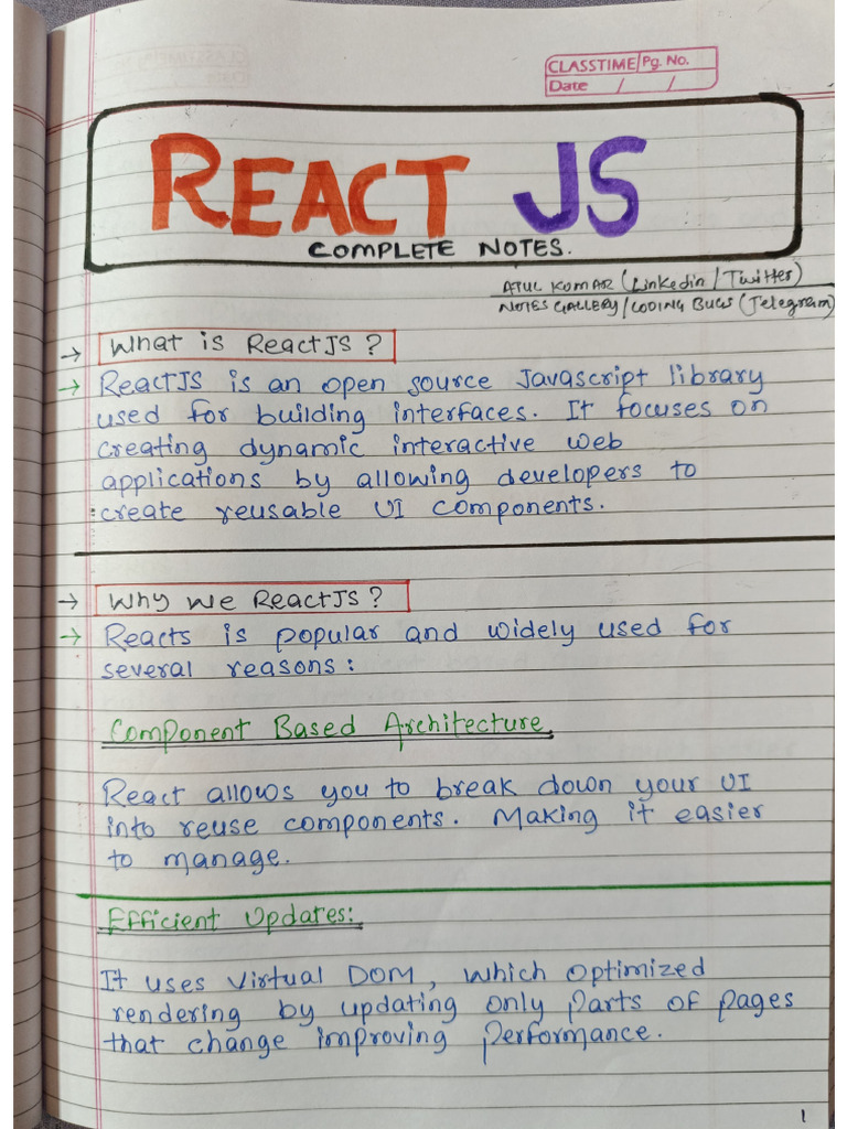 React JS Handwritten Notes | PDF