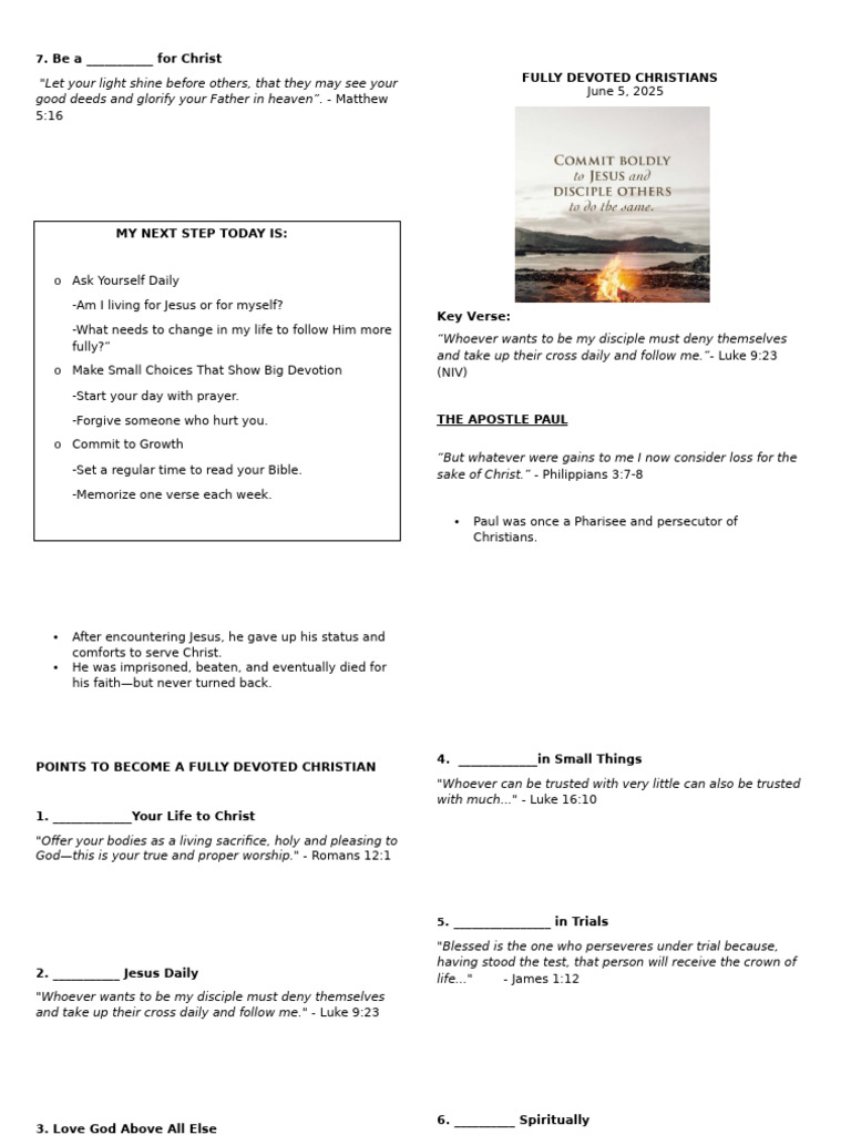 Fully Devoted Christians Message Note_blank | PDF | Jesus | Disciple ...