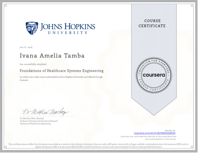 John Hopkins-Foundations of Healthcare Systems Engineering | PDF