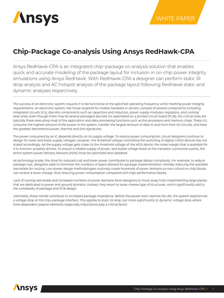Ansys Chip Package Co Analysis Using Ansys Redhawk White Paper | PDF ...
