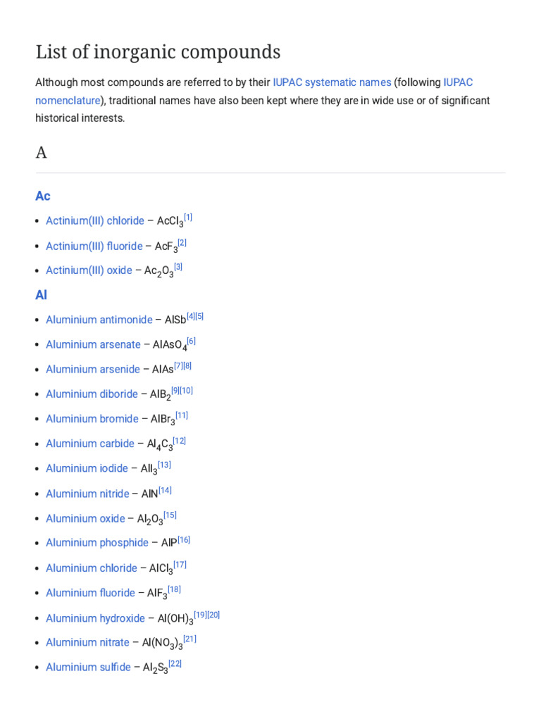 List of Inorganic Compounds - Wikipedia | PDF | Chlorine | Titanium
