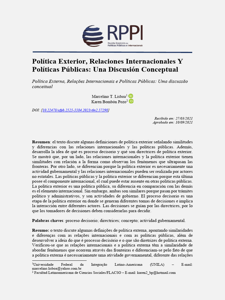 4 Es Poltica Exterior Relaciones Internacionales y Polticas Pblicas Una ...