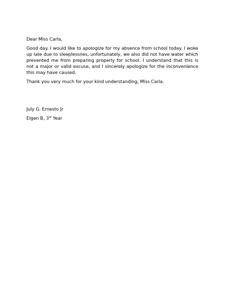 Excuse Letter | PDF