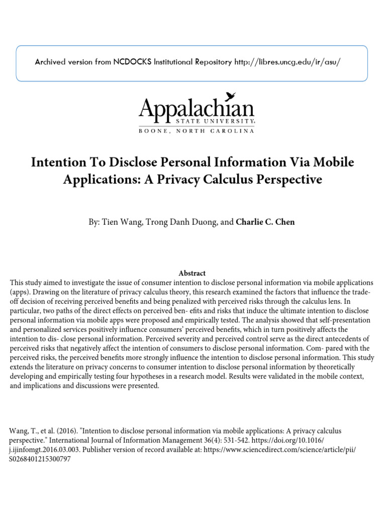 Intention To Disclose Personal Informati | PDF | Privacy | Structural ...