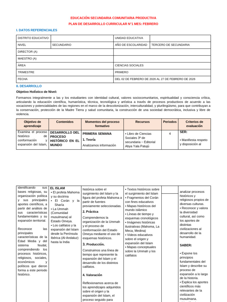 PDC Ciencias Sociales 3ro Sec | PDF | Edades medias | Ummah