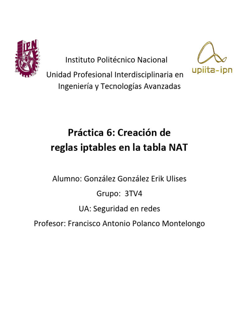 Práctica 6 Creación de Reglas Iptables en La Tabla NAT | PDF | Paquete ...