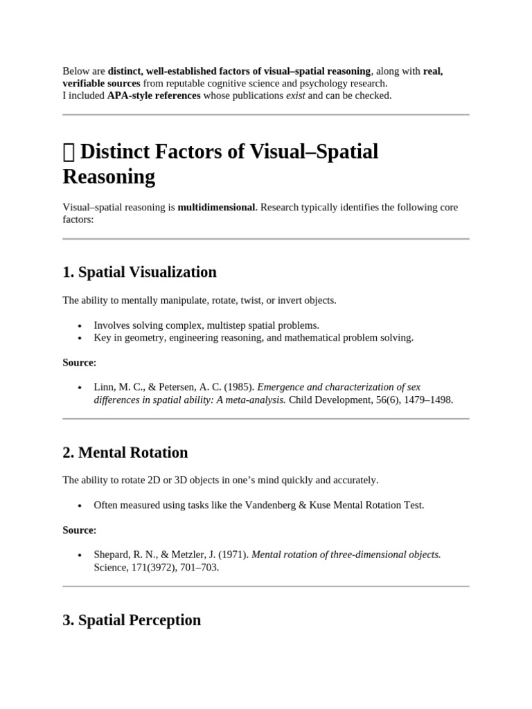 Visual Spatial Reasoning | PDF | Cognition | Working Memory