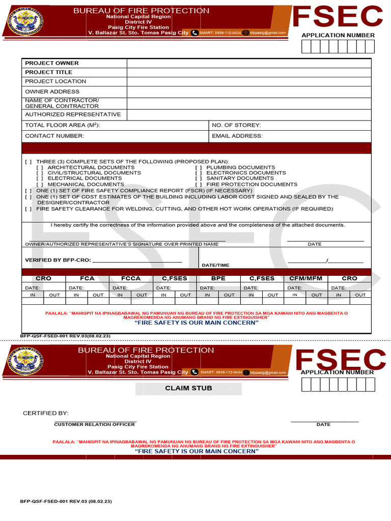 FSED 1F Application Form FSEC For Building Permit Rev02 | PDF