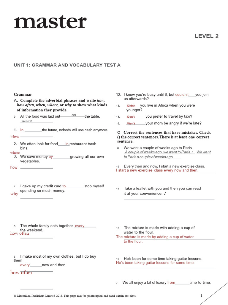 Soukaina Hamri MasterMind 2 - Grammar - and - Vocabulary - Test A | PDF