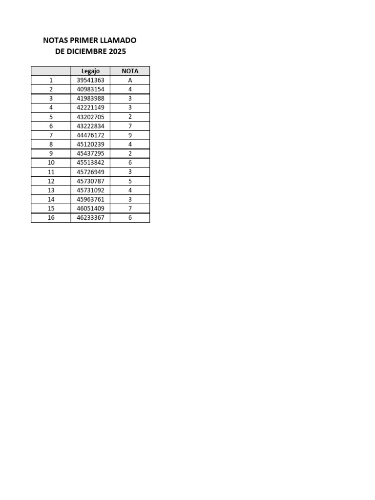 Notas Primer LLamado de Diciembre 2025 | PDF