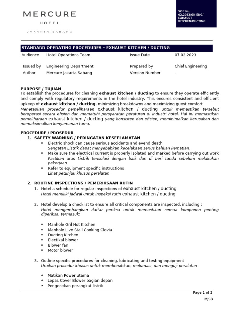 02.2023_green Key Sop_engineering_exhaust Kitchen Ducting | PDF