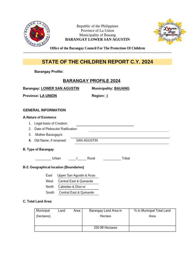 Lower San Agustin-State-Of-The-Childrens-Report-Cy-2024 | PDF | Infant ...