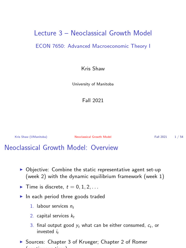 Lect 3 - Fall 2021 Neoclassical-Model-Handout | PDF | Mathematical ...