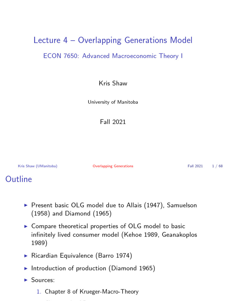 Lect 4 - Fall 2021 Olg-Model-Handout | PDF | Economic Equilibrium ...