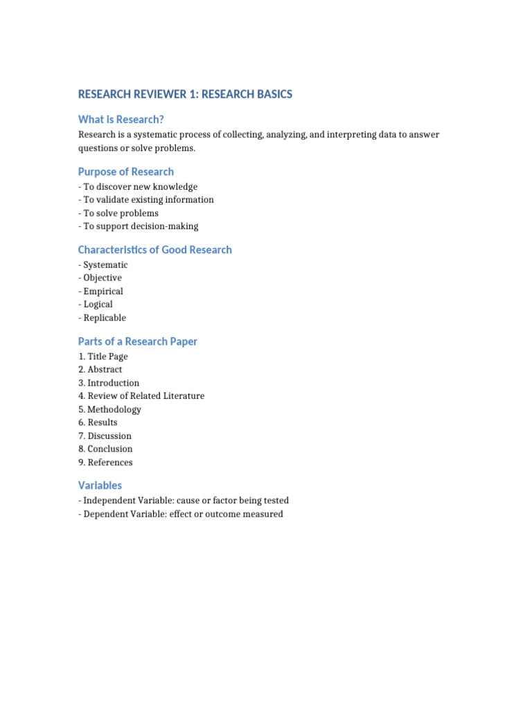 Research Reviewer 1 Basics | PDF