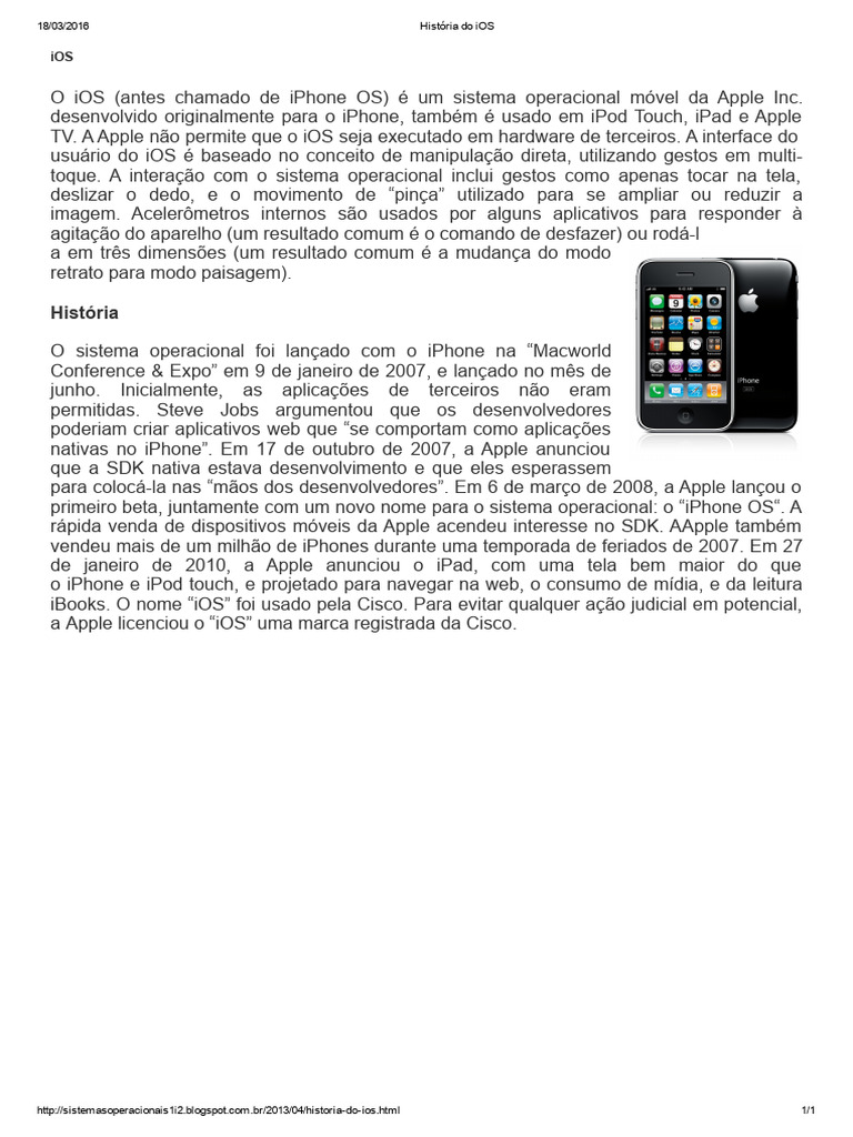 História Do IOS | PDF