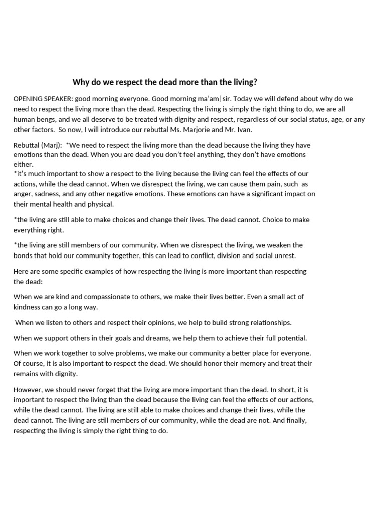 Why Do We Respect The Dead More Than The Living | PDF